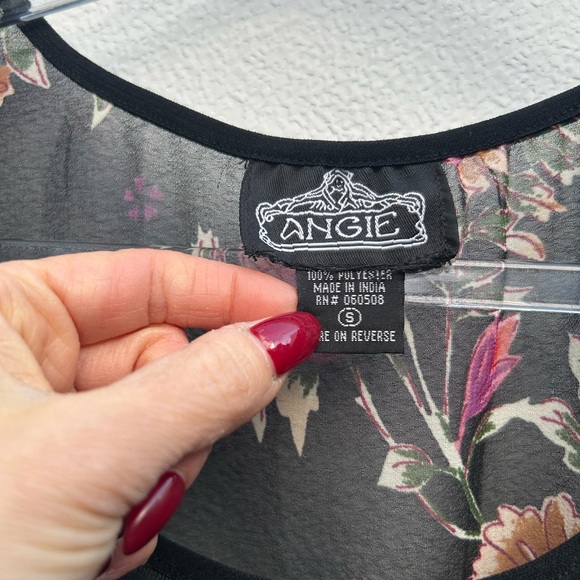 Angie Top Women S Black Multi Floral Sheer Sequined Whimsigoth Boho Fairy - Picture 2 of 10